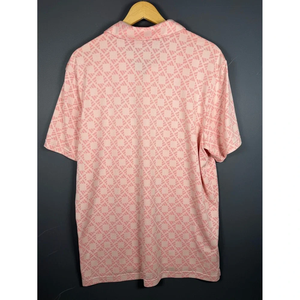 Adidas Mens Large Pink Palmetto Amateur Golf Polo Shirt Geometric Print Logo
